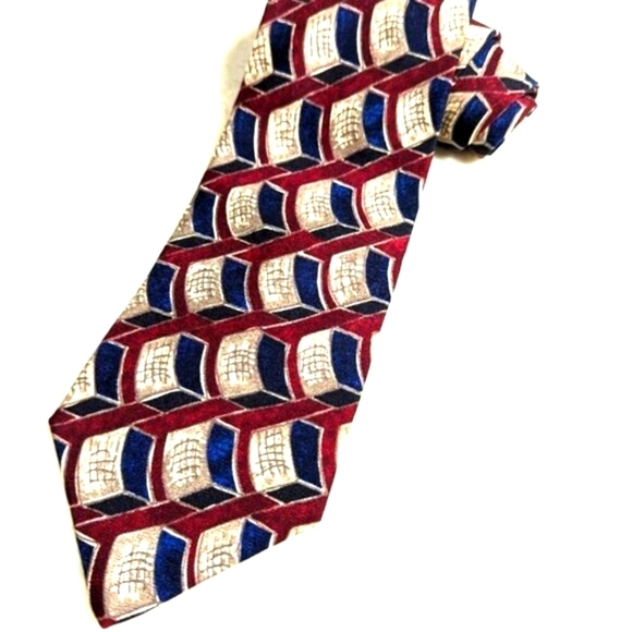 Men's Vintage 100% Silk Tie Checkered Abstract Motif by Cluett - Picture 1 of 14
